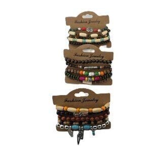 Wooden Beaded 6 inch Bracelets NWT Assorted Set of 3